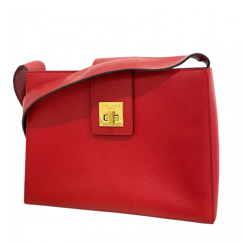 【6fd4743-k】セリーヌ ショルダーバッグ レザー レッド ゴールド金具【中古】レディース