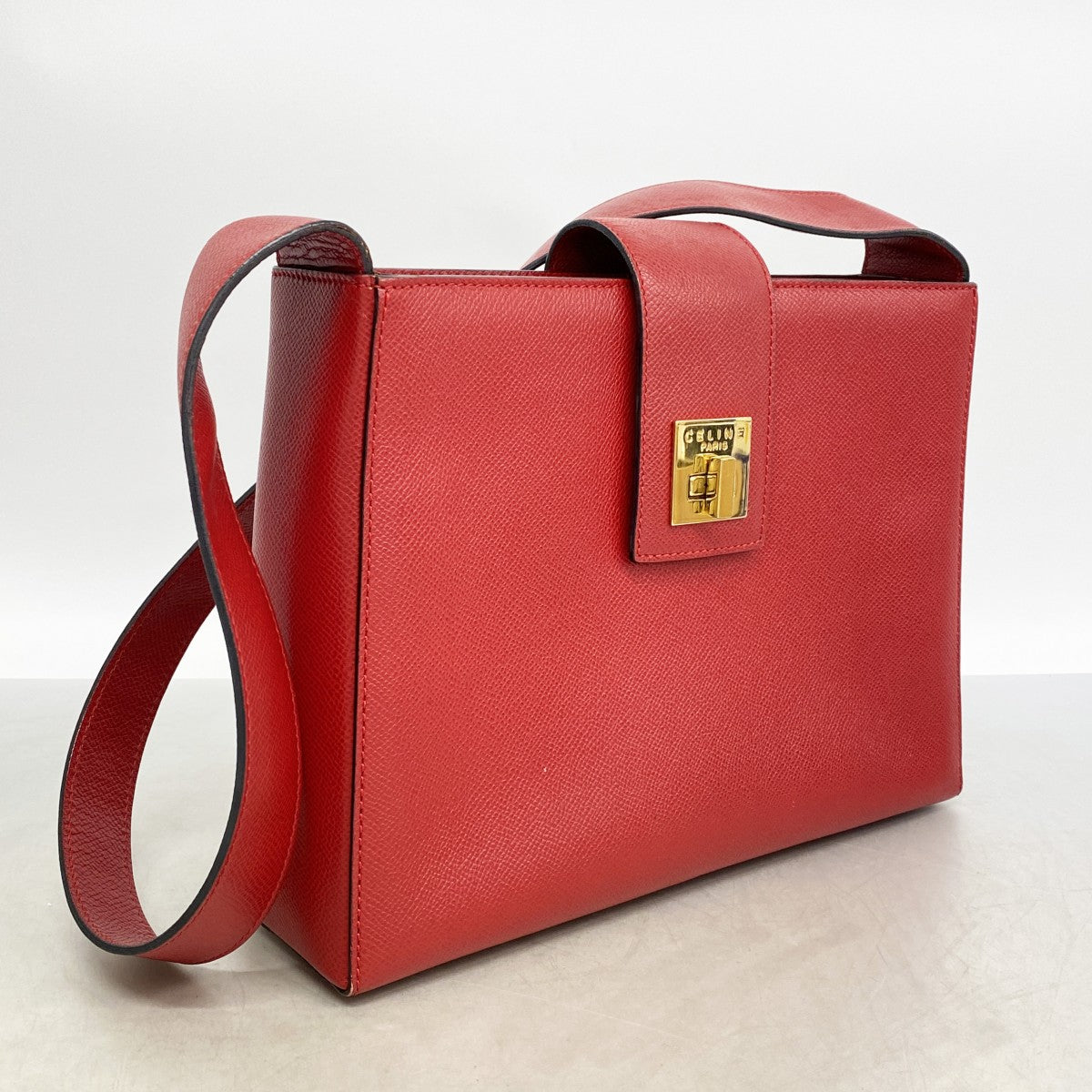 【6fd4743-k】セリーヌ ショルダーバッグ レザー レッド ゴールド金具【中古】レディース