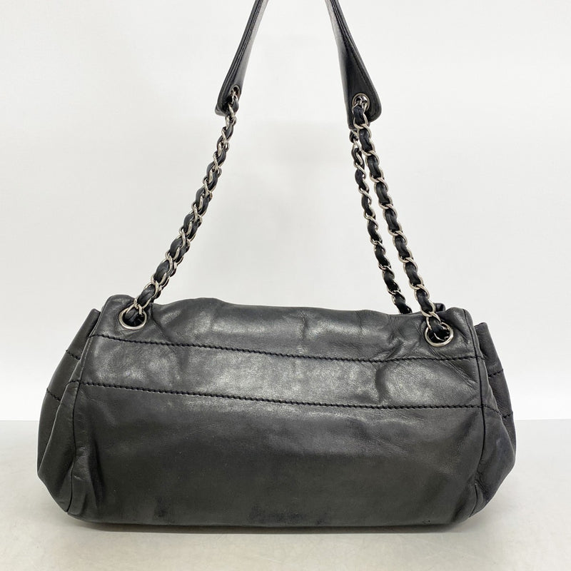 【6fd4745-k】シャネル ショルダーバッグ チェーンショルダー ラムスキン ブラック シルバー金具【中古】レディース