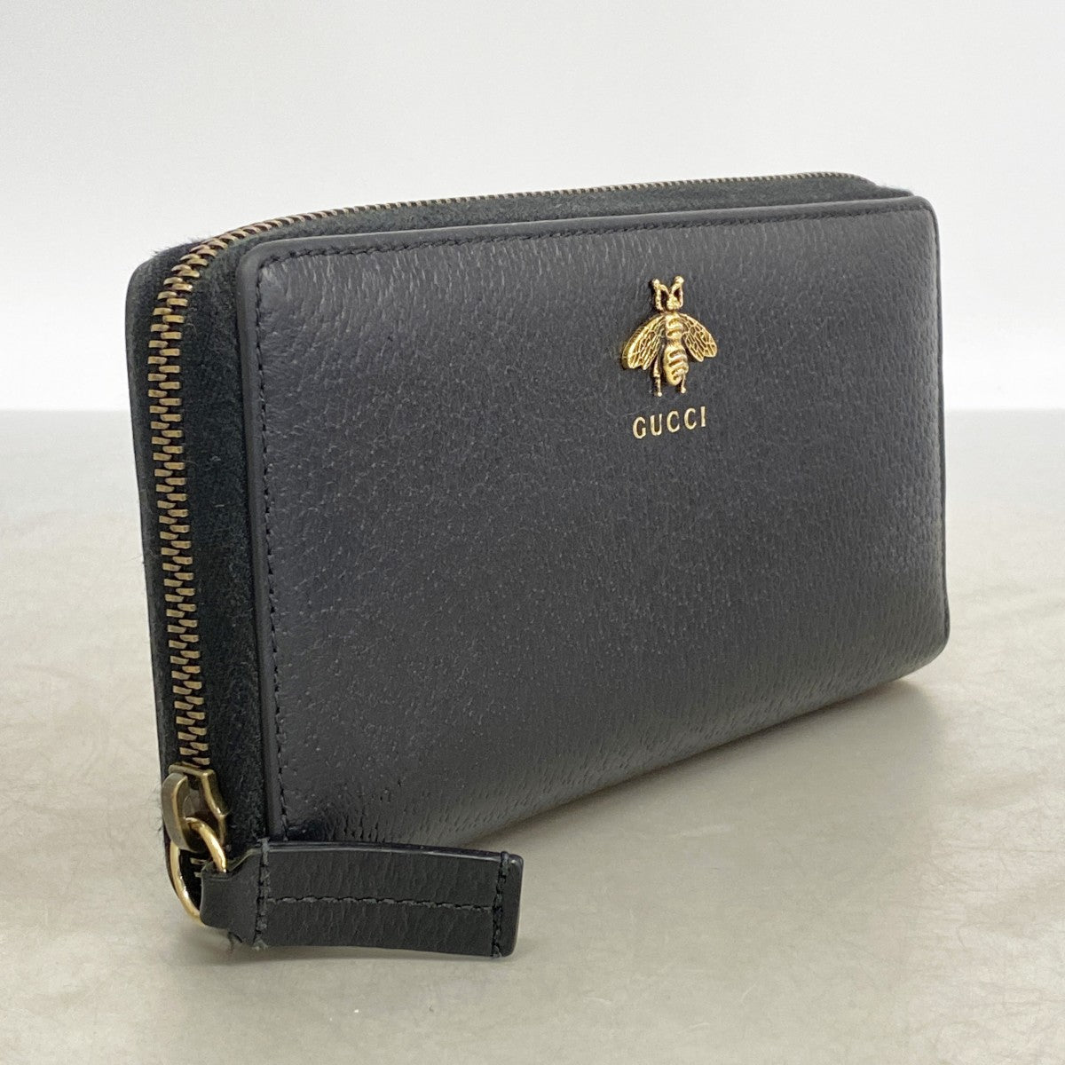 【6fd4754-k】グッチ 長財布 ビー 523667 レザー ブラック ゴールド金具【中古】メンズ レディース ユニセックス