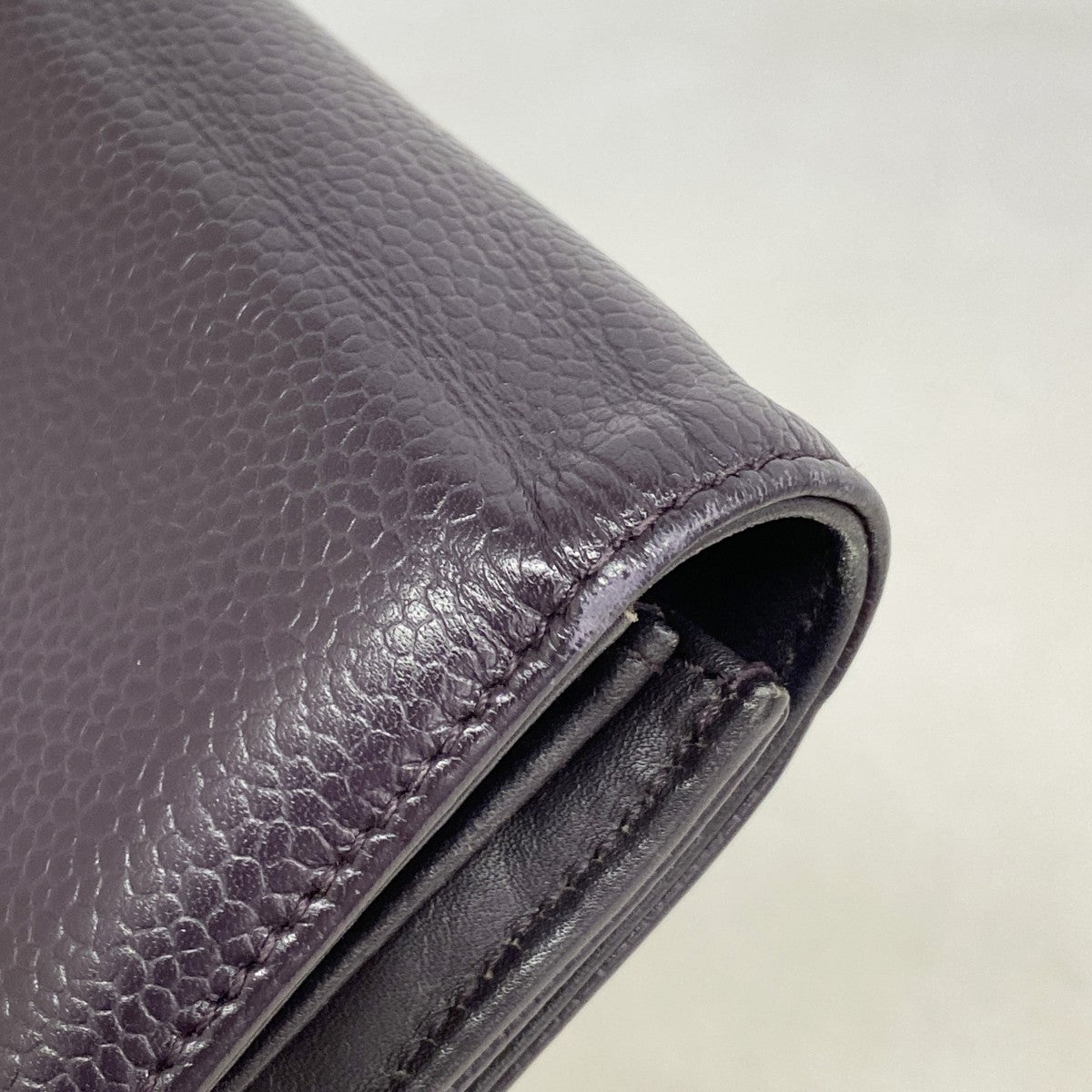 【6fd4755-k】シャネル 長財布 キャビアスキン パープル シルバー金具【中古】レディース