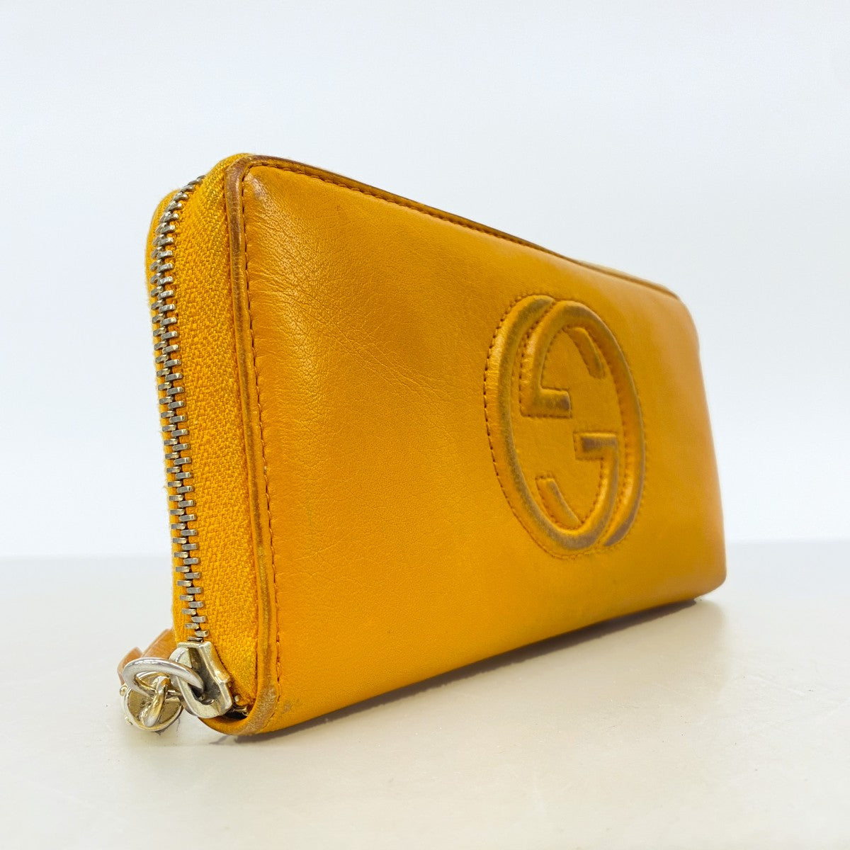 【6fd4796】グッチ 長財布 GGマーモント 308004 レザー オレンジ ゴールド金具【中古】レディース