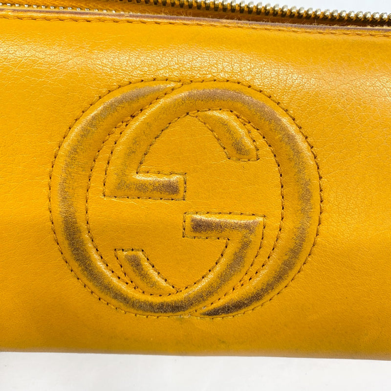 【6fd4796】グッチ 長財布 GGマーモント 308004 レザー オレンジ ゴールド金具【中古】レディース