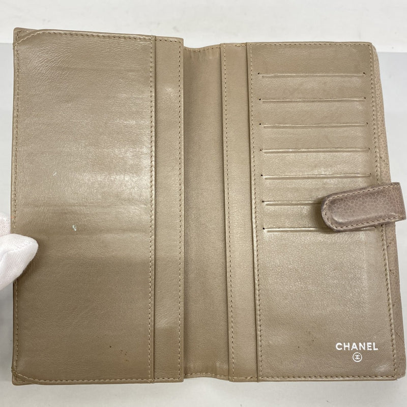 【6fd4807-k】シャネル 長財布 マトラッセ キャビアスキン ベージュ シルバー金具【中古】レディース