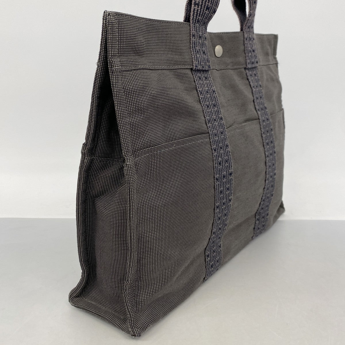 【6fd4818-k】エルメス トートバッグ エールラインMM キャンバス グレー シルバー金具【中古】メンズ レディース ユニセックス