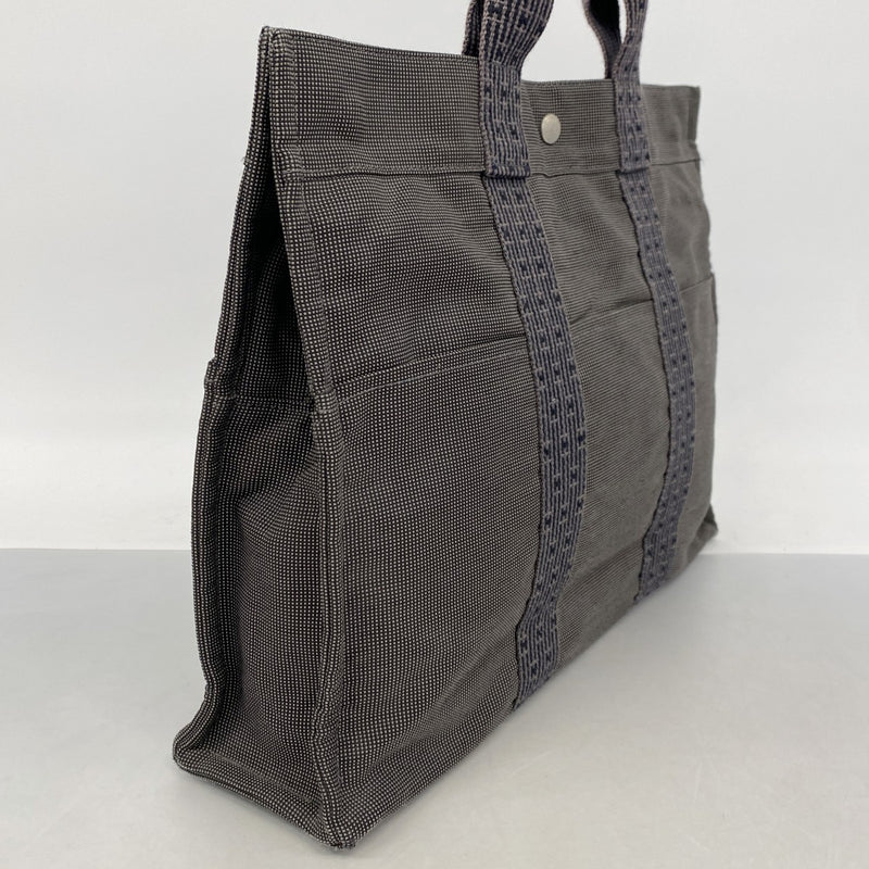 【6fd4818-k】エルメス トートバッグ エールラインMM キャンバス グレー シルバー金具【中古】メンズ レディース ユニセックス
