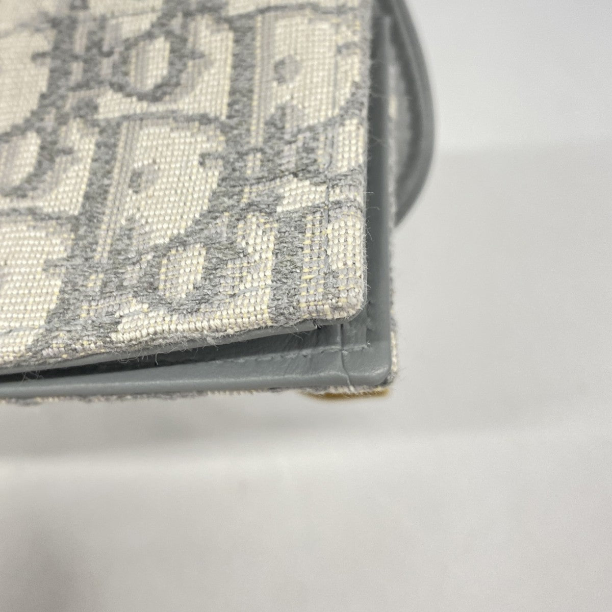 【6fd4927】クリスチャンディオール カードケース オブリーク サドル キャンバス グレー ゴールド金具【中古】レディース