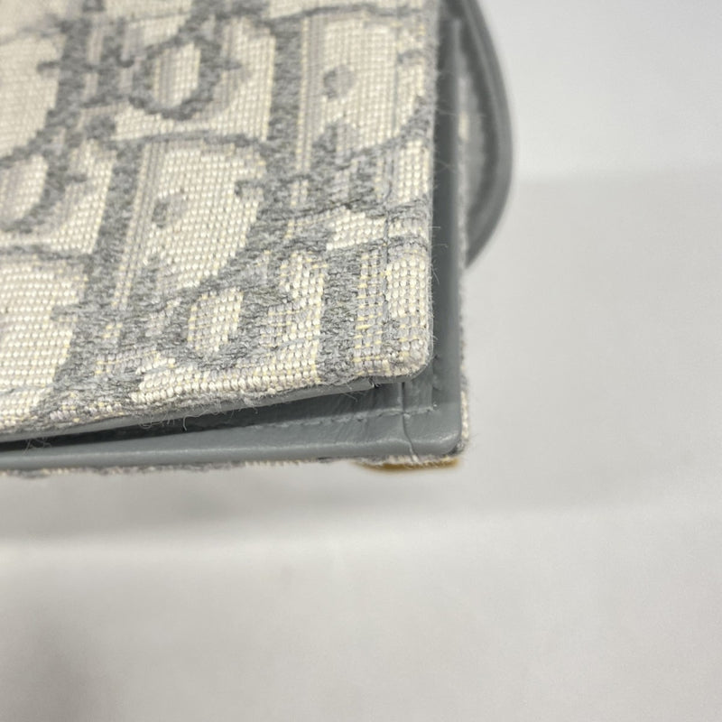 【6fd4927】クリスチャンディオール カードケース オブリーク サドル キャンバス グレー ゴールド金具【中古】レディース