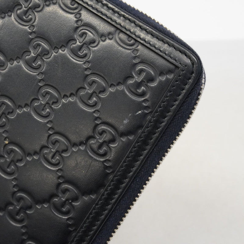 【6fd4959-k】グッチ 長財布 グッチシマ 336298 レザー ネイビー シルバー金具【中古】メンズ
