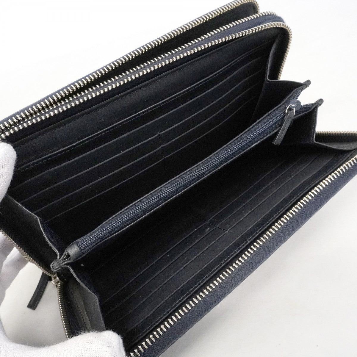【6fd4959-k】グッチ 長財布 グッチシマ 336298 レザー ネイビー シルバー金具【中古】メンズ