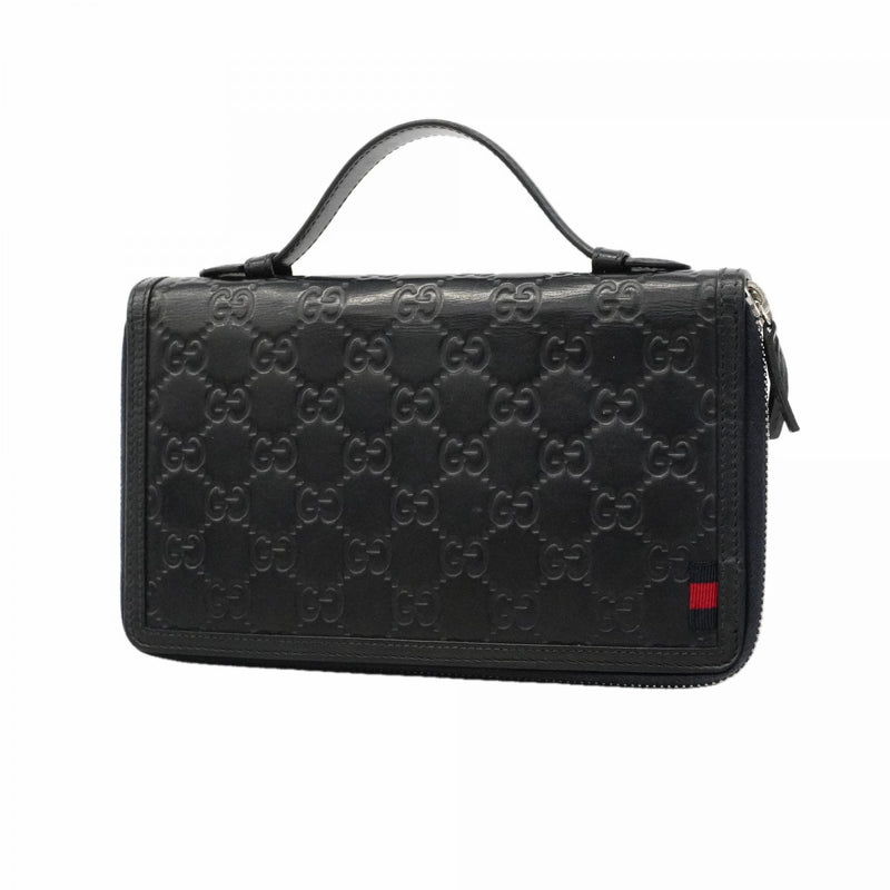 【6fd4959-k】グッチ 長財布 グッチシマ 336298 レザー ネイビー シルバー金具【中古】メンズ