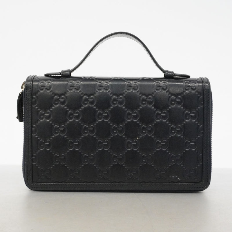 【6fd4959-k】グッチ 長財布 グッチシマ 336298 レザー ネイビー シルバー金具【中古】メンズ