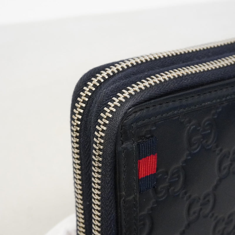 【6fd4959-k】グッチ 長財布 グッチシマ 336298 レザー ネイビー シルバー金具【中古】メンズ
