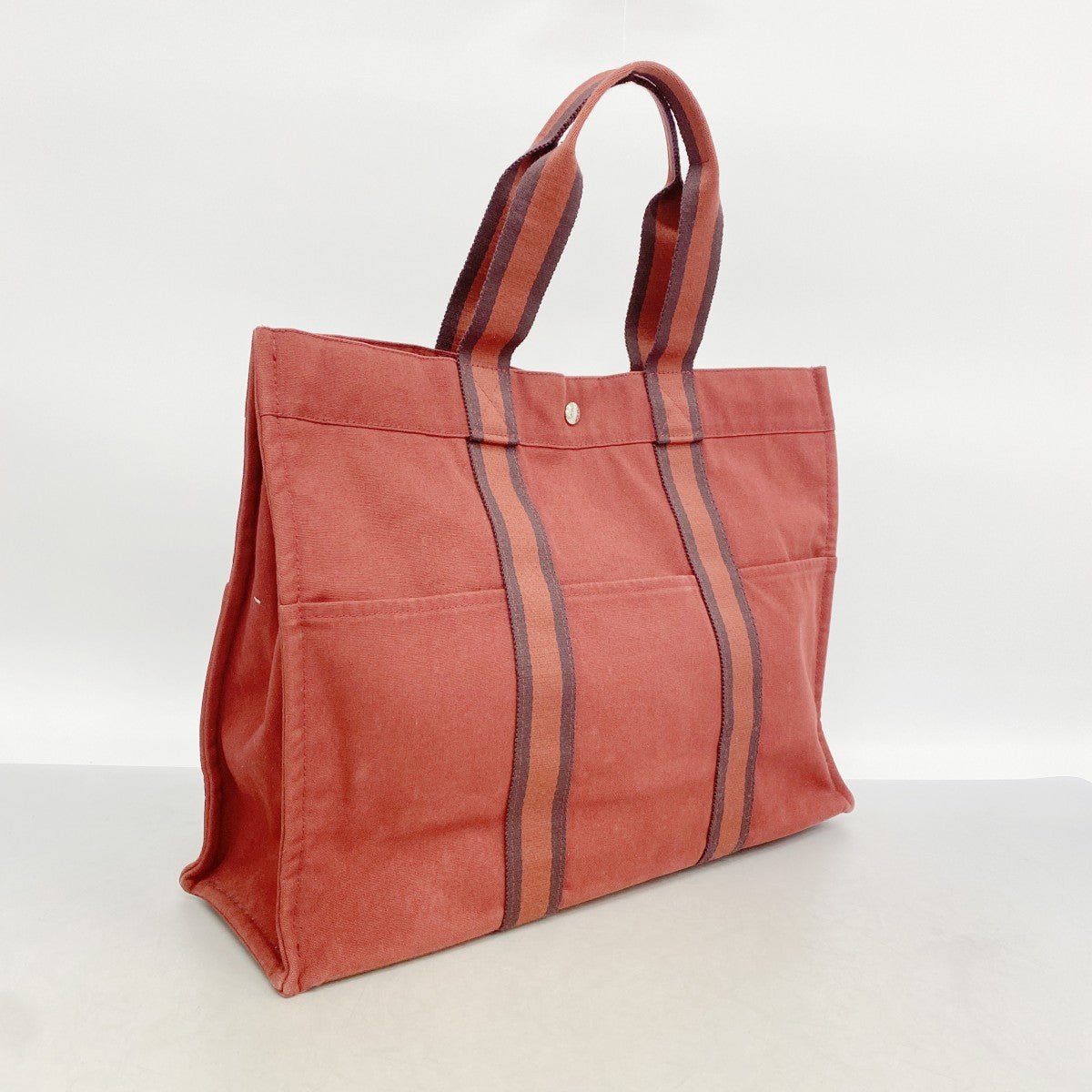 【6fd4985-k】エルメス トートバッグ フールトゥGM キャンバス レッド シルバー金具【中古】メンズ レディース ユニセックス