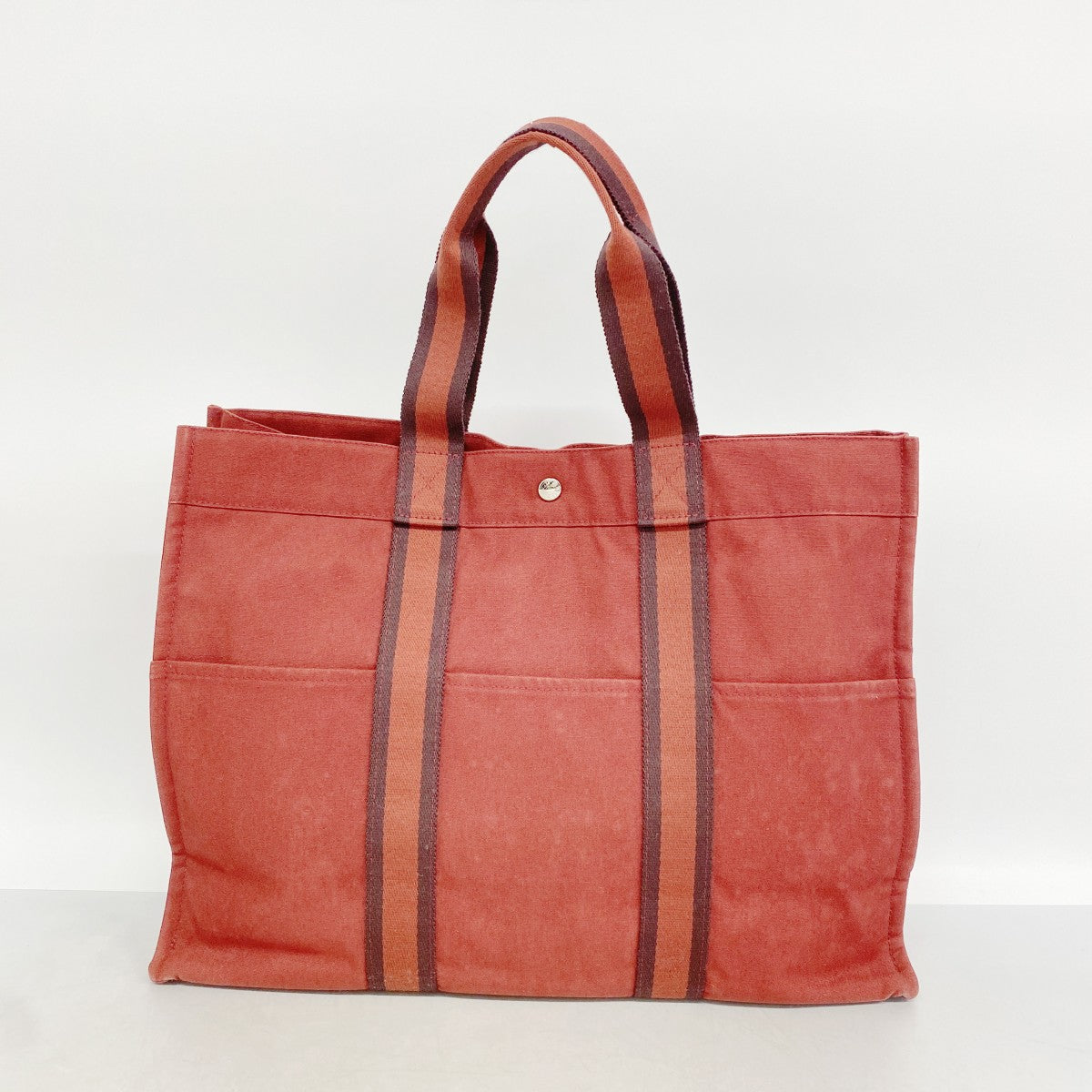 【6fd4985-k】エルメス トートバッグ フールトゥGM キャンバス レッド シルバー金具【中古】メンズ レディース ユニセックス