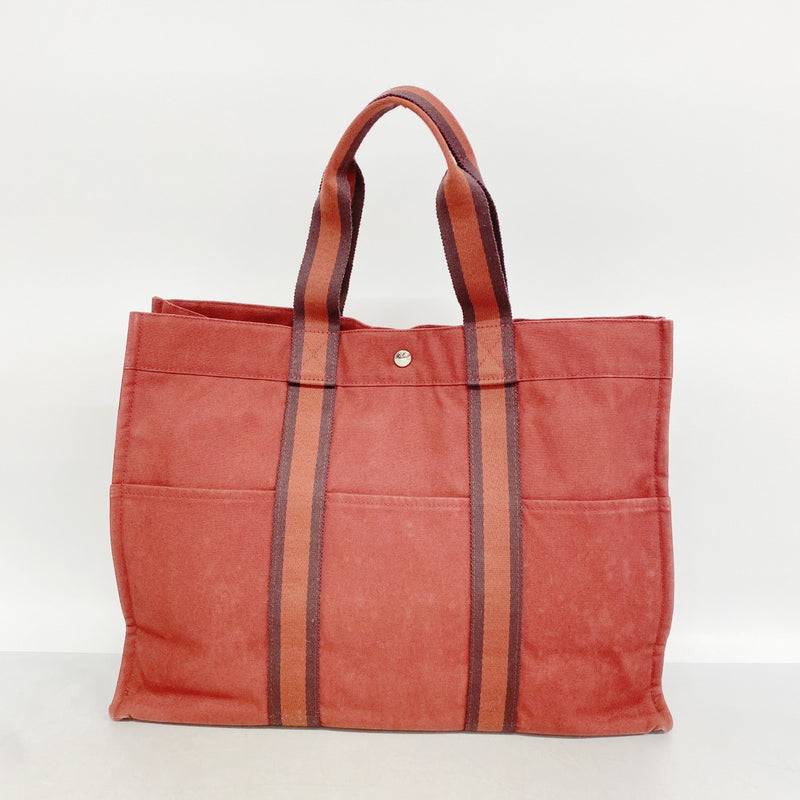 【6fd4985-k】エルメス トートバッグ フールトゥGM キャンバス レッド シルバー金具【中古】メンズ レディース ユニセックス