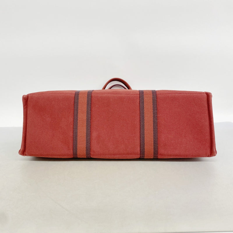 【6fd4985-k】エルメス トートバッグ フールトゥGM キャンバス レッド シルバー金具【中古】メンズ レディース ユニセックス