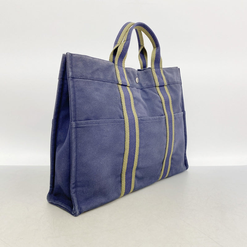 【6fd4996-k】エルメス トートバッグ フールトゥMM キャンバス ネイビー カーキ シルバー金具【中古】メンズ レディース ユニセックス