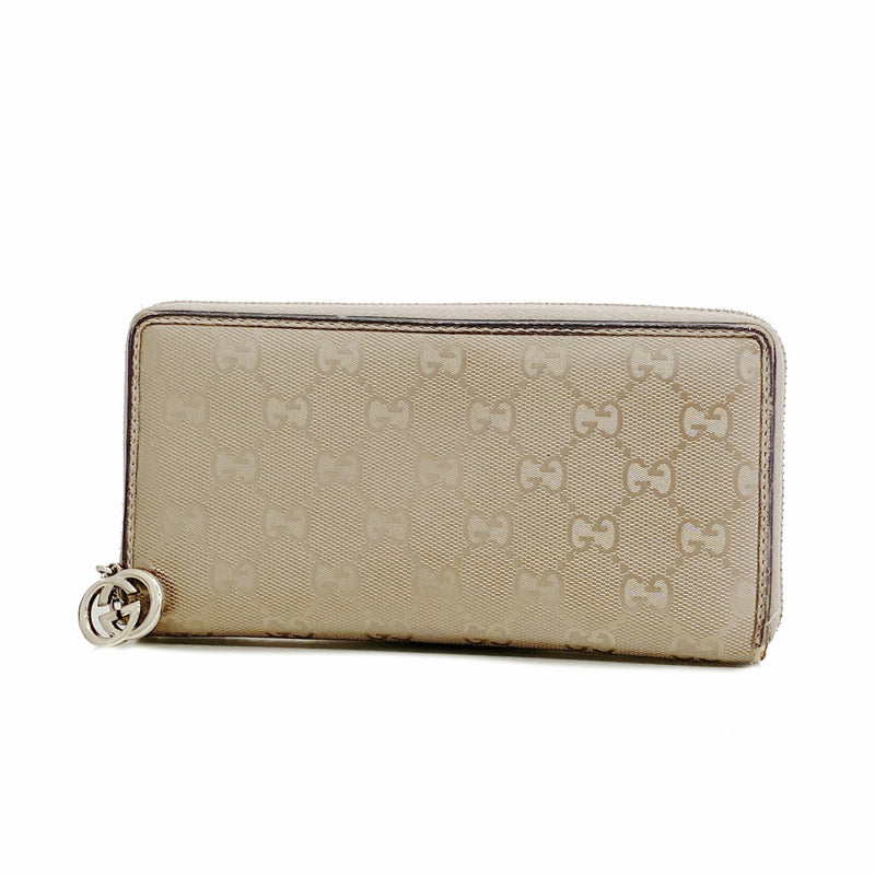 【6fd5001-k】グッチ 長財布 GGインプリメ 212110 PVC グレージュ シルバー金具【中古】レディース