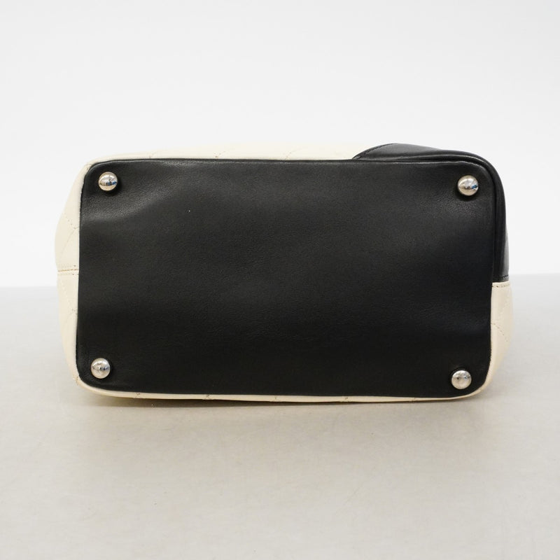 【6fd5006-k】シャネル トートバッグ カンボン ラムスキン ホワイト ブラック シルバー金具【中古】レディース
