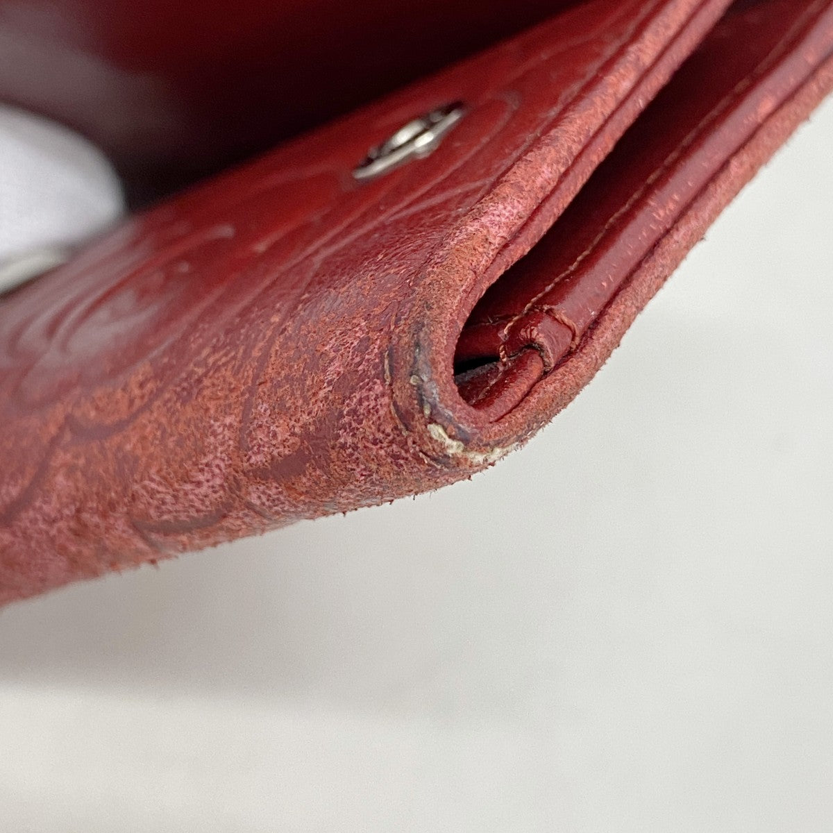 【6fd5067-k】シャネル キーケース カメリア ラムスキン レッド シルバー金具【中古】レディース