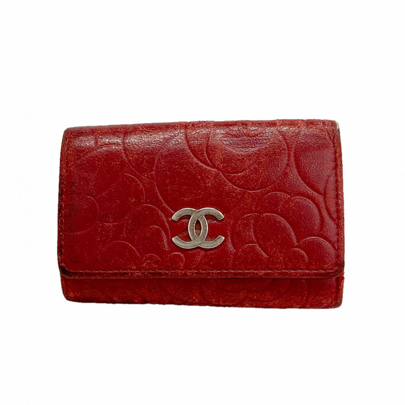 【6fd5067-k】シャネル キーケース カメリア ラムスキン レッド シルバー金具【中古】レディース