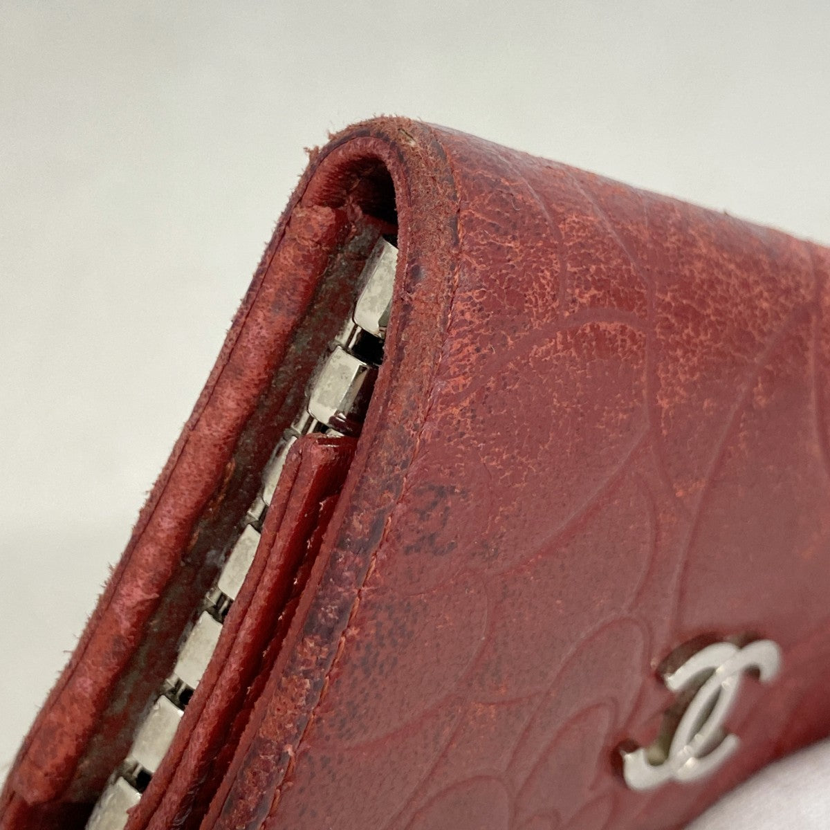 【6fd5067-k】シャネル キーケース カメリア ラムスキン レッド シルバー金具【中古】レディース