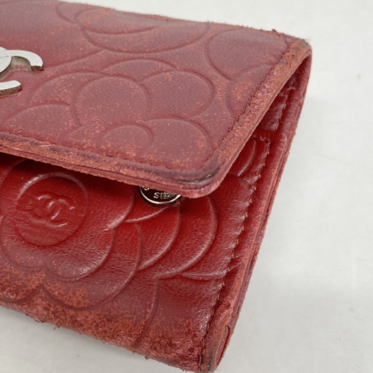 【6fd5067-k】シャネル キーケース カメリア ラムスキン レッド シルバー金具【中古】レディース