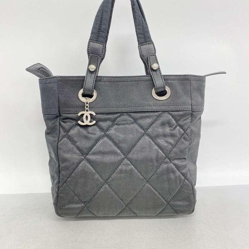 【6fd5076-k】シャネル トートバッグ パリビアリッツ ナイロンキャンバス ブラック シルバー金具【中古】レディース