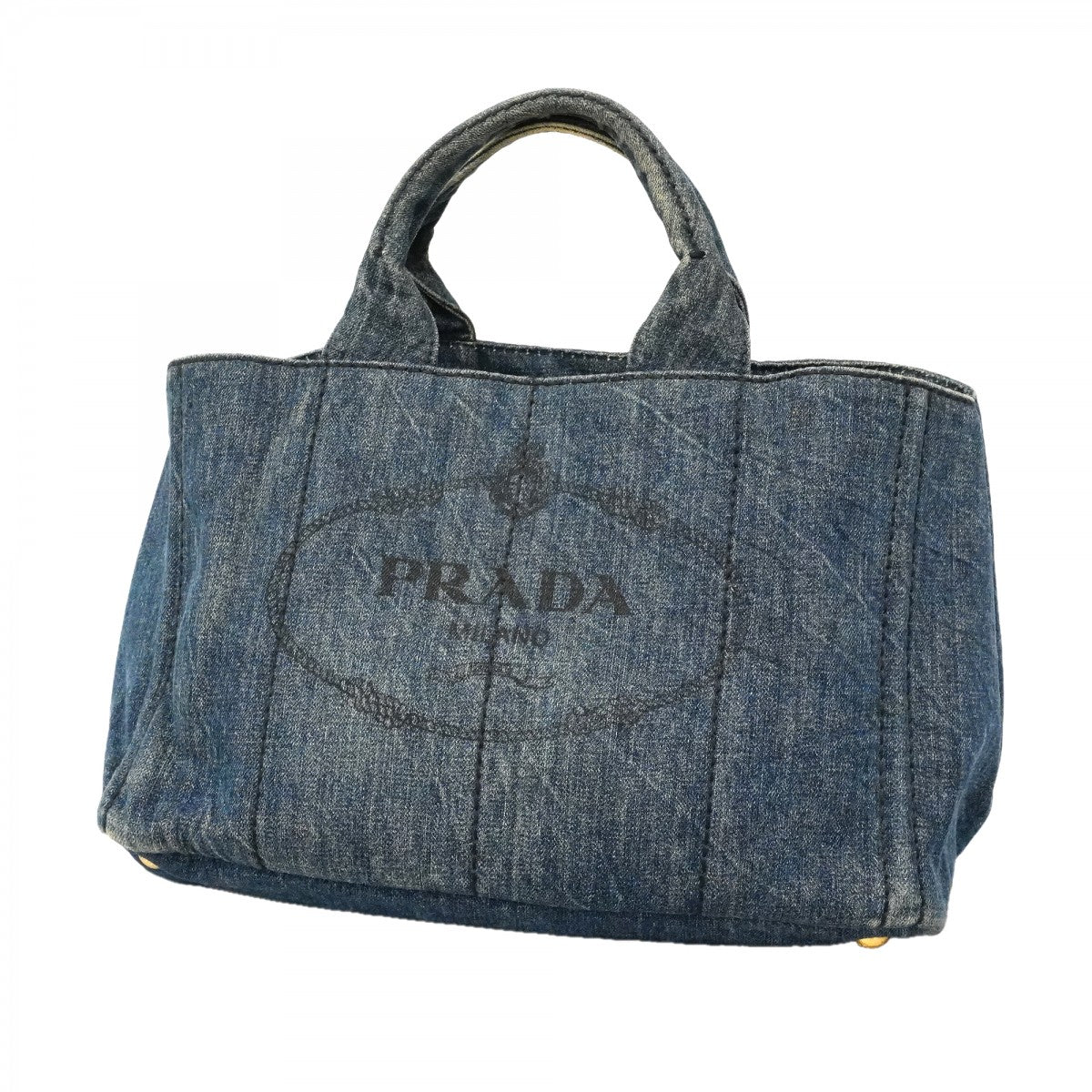 【6fd5084-k】プラダ トートバッグ カナパ デニム ネイビー ゴールド金具【中古】レディース