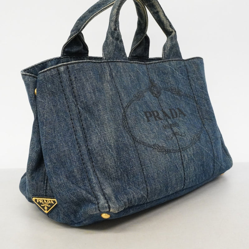 【6fd5084-k】プラダ トートバッグ カナパ デニム ネイビー ゴールド金具【中古】レディース