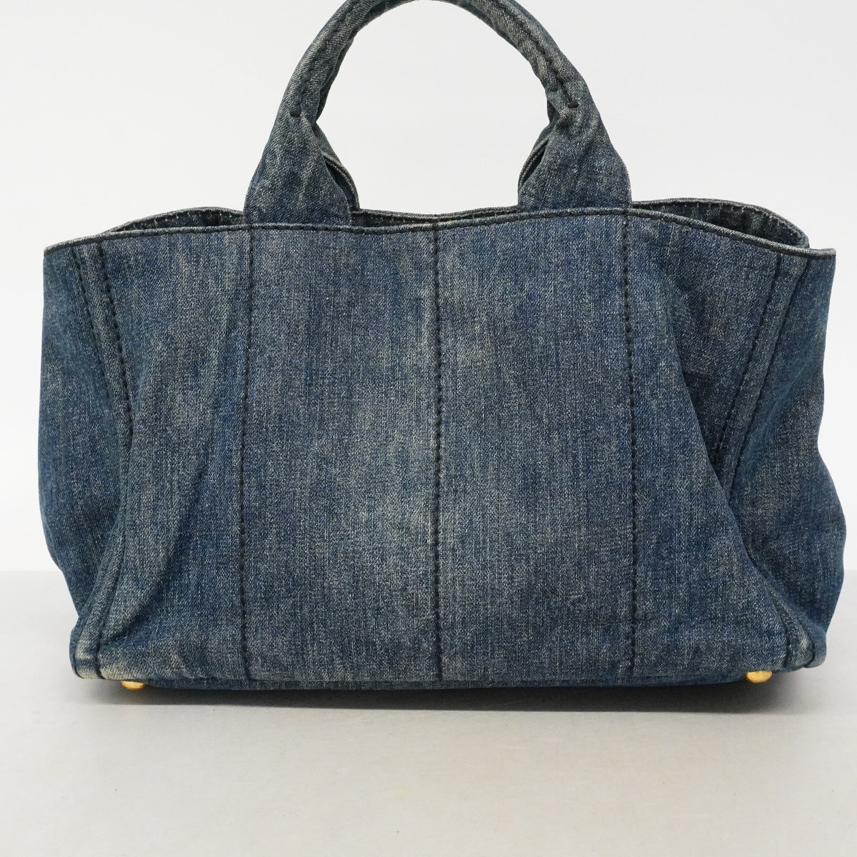 【6fd5084-k】プラダ トートバッグ カナパ デニム ネイビー ゴールド金具【中古】レディース