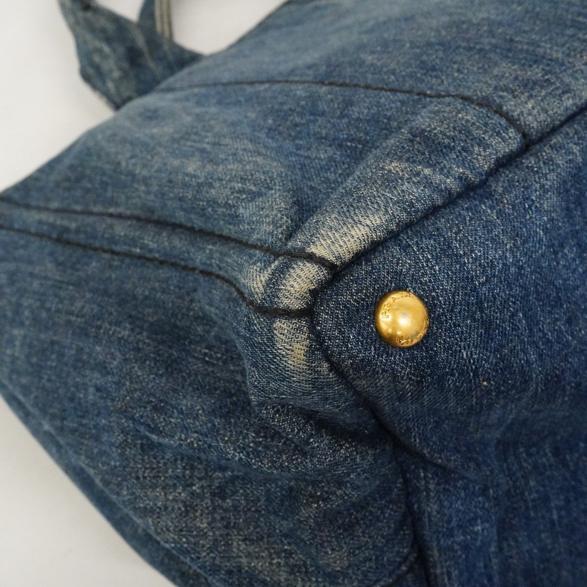 【6fd5084-k】プラダ トートバッグ カナパ デニム ネイビー ゴールド金具【中古】レディース