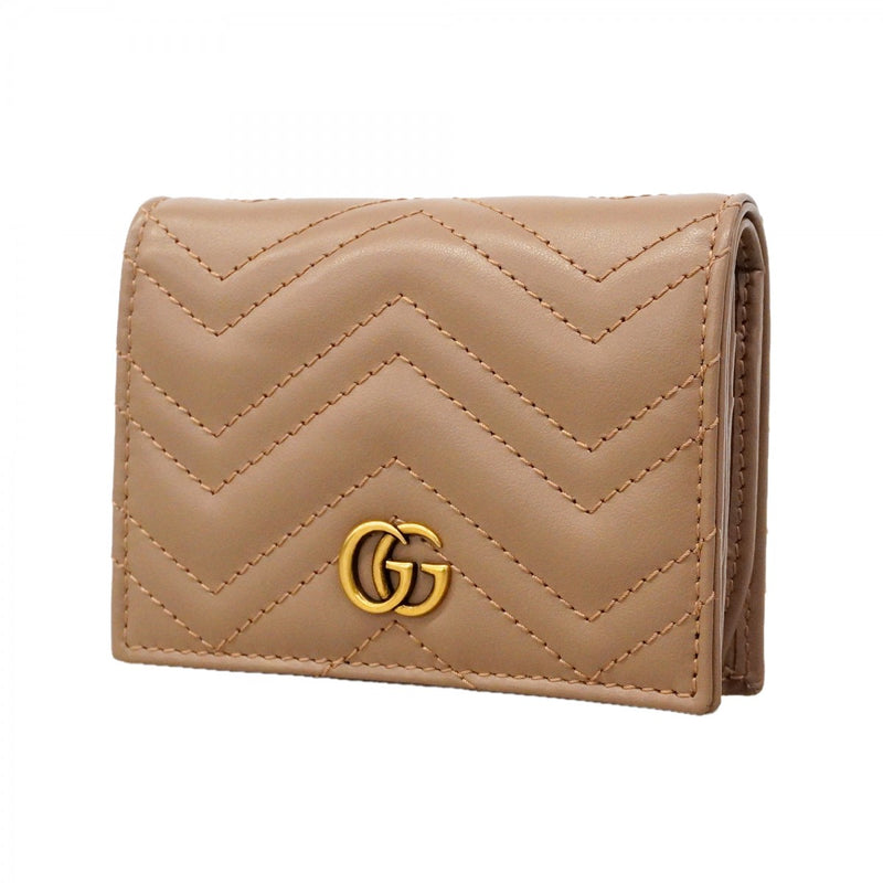 【6fd5093-k】グッチ 財布 GGマーモント 466492 レザー ピンクベージュ ゴールド金具【中古】レディース