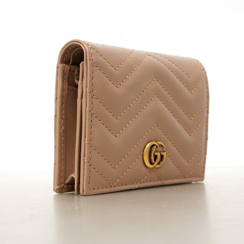 【6fd5093-k】グッチ 財布 GGマーモント 466492 レザー ピンクベージュ ゴールド金具【中古】レディース