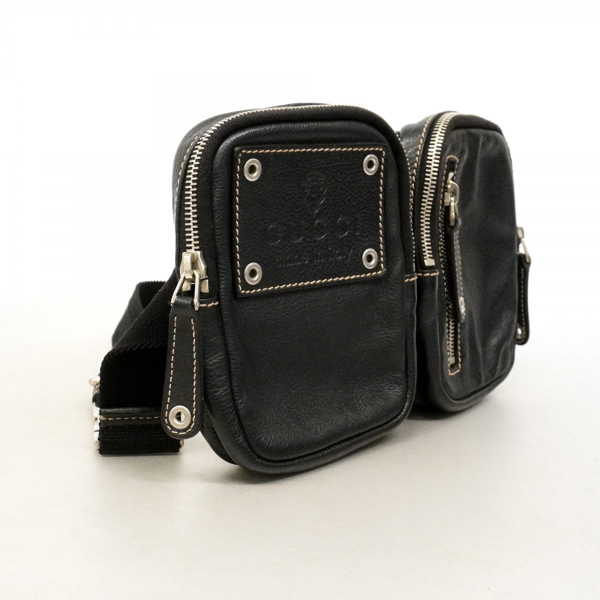 【6fd5094-k】グッチ ウエストバッグ 201846 レザー ブラック シルバー金具【中古】メンズ レディース ユニセックス