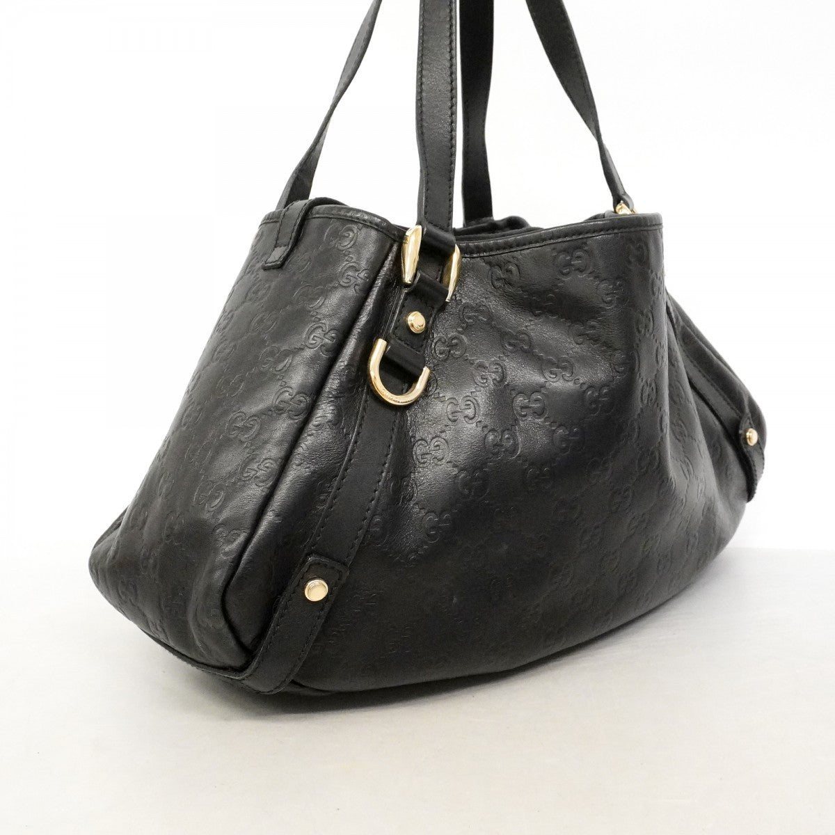 【6fd5095-k】グッチ トートバッグ グッチシマ 130736 レザー ブラック シャンパンゴールド金具【中古】レディース