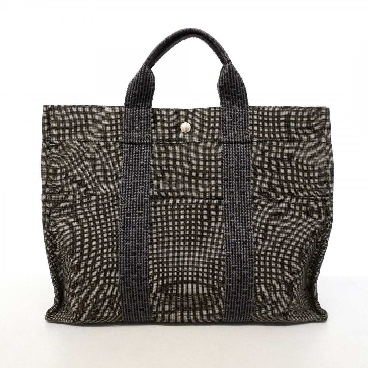 【6fd5098-k】エルメス トートバッグ エールラインMM キャンバス グレー シルバー金具【中古】メンズ レディース ユニセックス