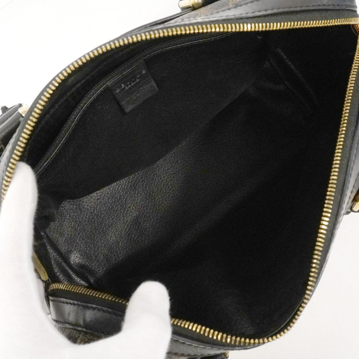 【6fd5111-k】セリーヌ ハンドバッグ マカダム PVC ブラック ゴールド金具【中古】レディース