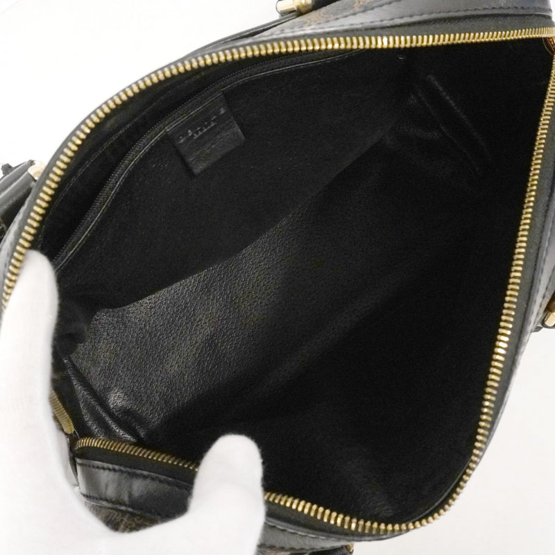 【6fd5111-k】セリーヌ ハンドバッグ マカダム PVC ブラック ゴールド金具【中古】レディース