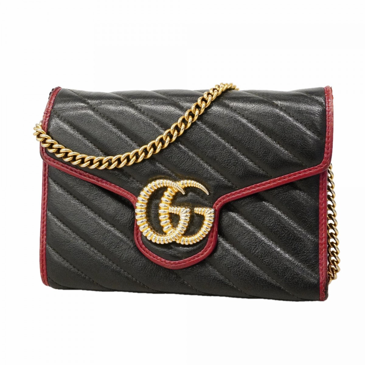 【6fd5114-k】グッチ ショルダーウォレット GGマーモント 573807 レザー ブラック ゴールド金具【中古】レディース