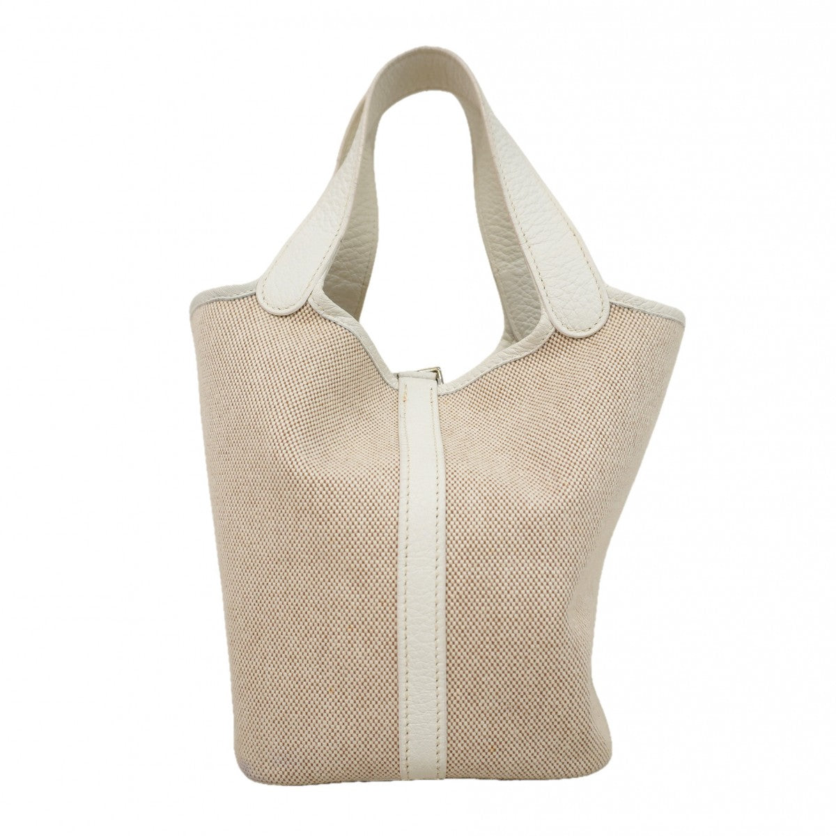 【6fd5171】エルメス ハンドバッグ ピコタンPM トワルアッシュ ホワイト シルバー金具 □H刻印【中古】レディース