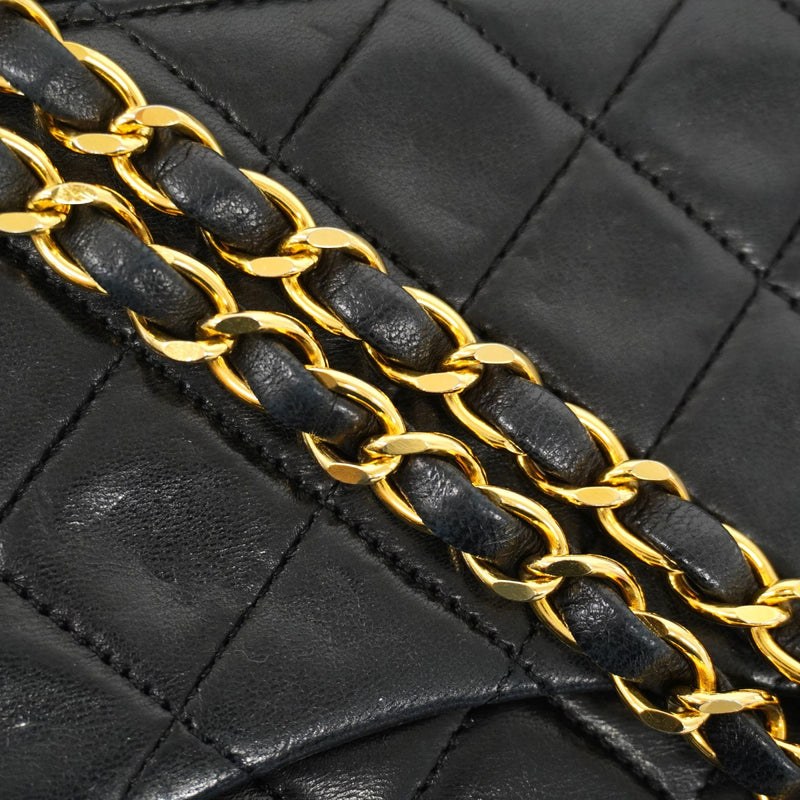 【6fd5175】シャネル ショルダーバッグ マトラッセ Wフラップ Wチェーン ラムスキン ブラック ゴールド金具【中古】レディース