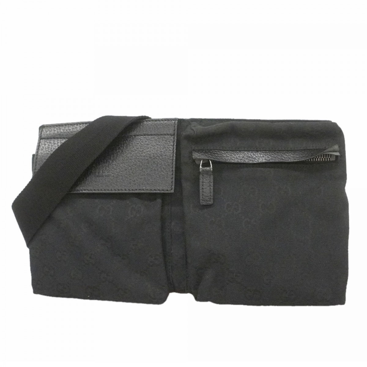 【6fd5199-k】グッチ ウエストバッグ GGキャンバス 28566 キャンバス ブラック シルバー金具【中古】レディース
