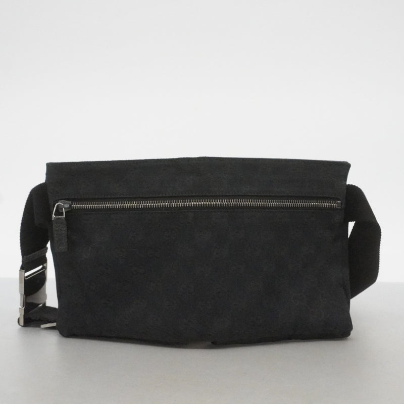 【6fd5199-k】グッチ ウエストバッグ GGキャンバス 28566 キャンバス ブラック シルバー金具【中古】レディース