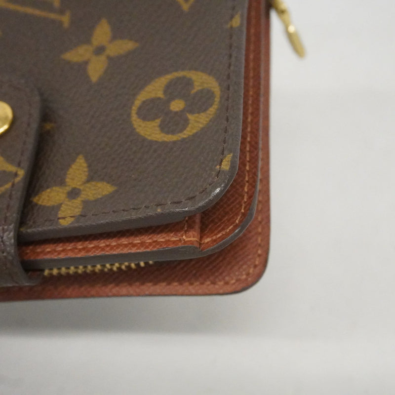 【6fd5204-k】ルイヴィトン 財布 モノグラム コンパクトジップ M61667 ブラウン【中古】レディース