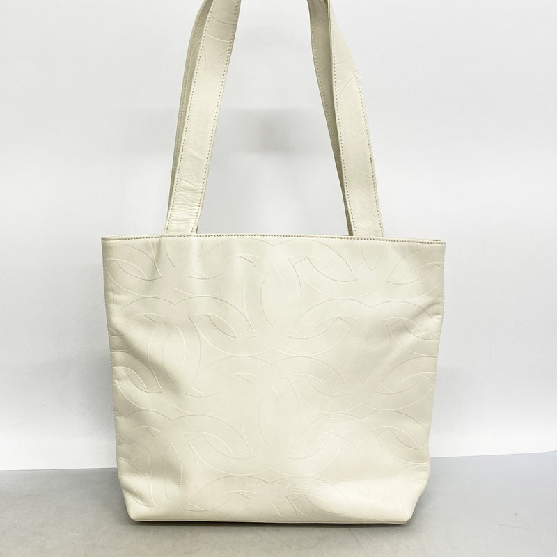 【6fd5219-k】シャネル トートバッグ レザー ホワイト ゴールド金具【中古】レディース
