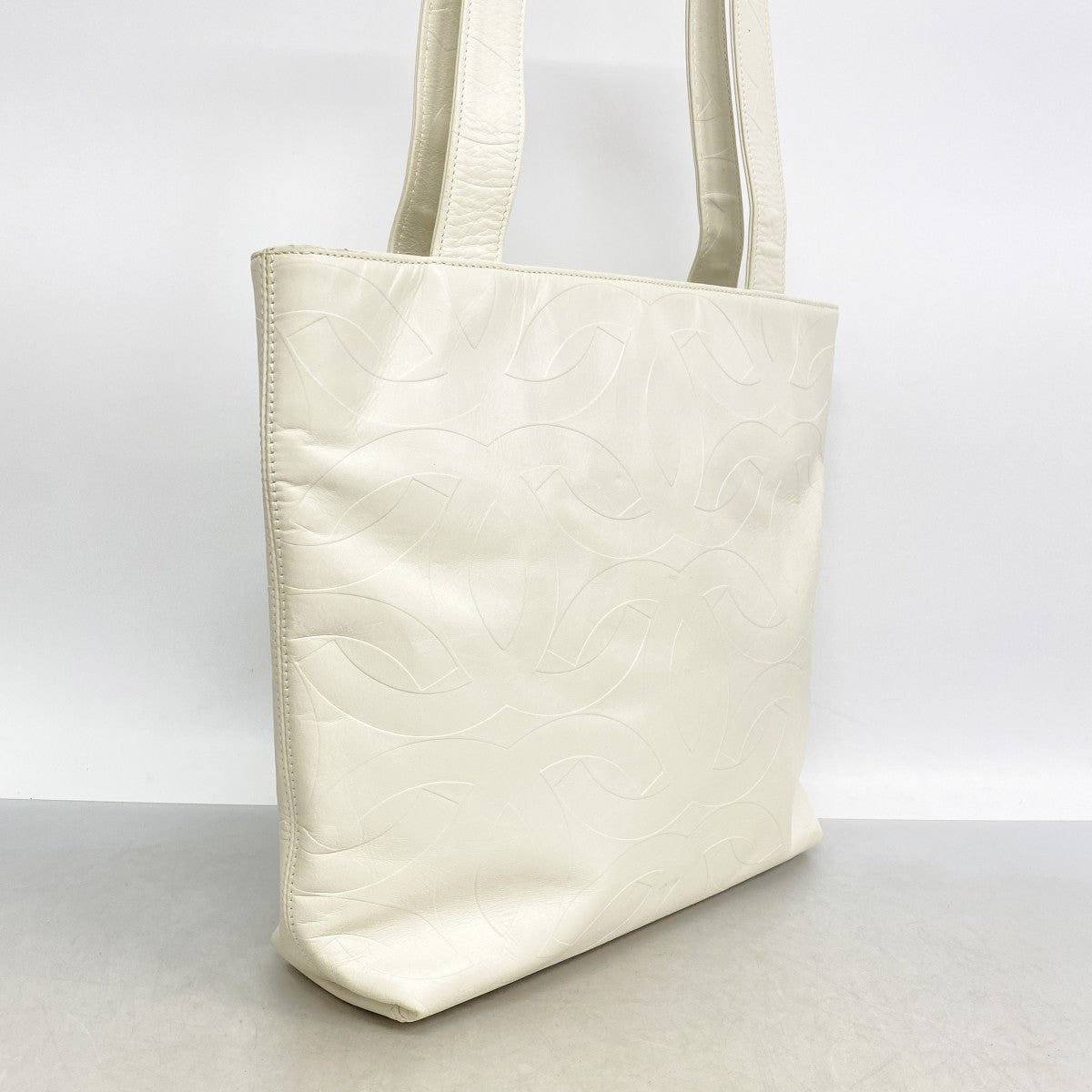 【6fd5219-k】シャネル トートバッグ レザー ホワイト ゴールド金具【中古】レディース