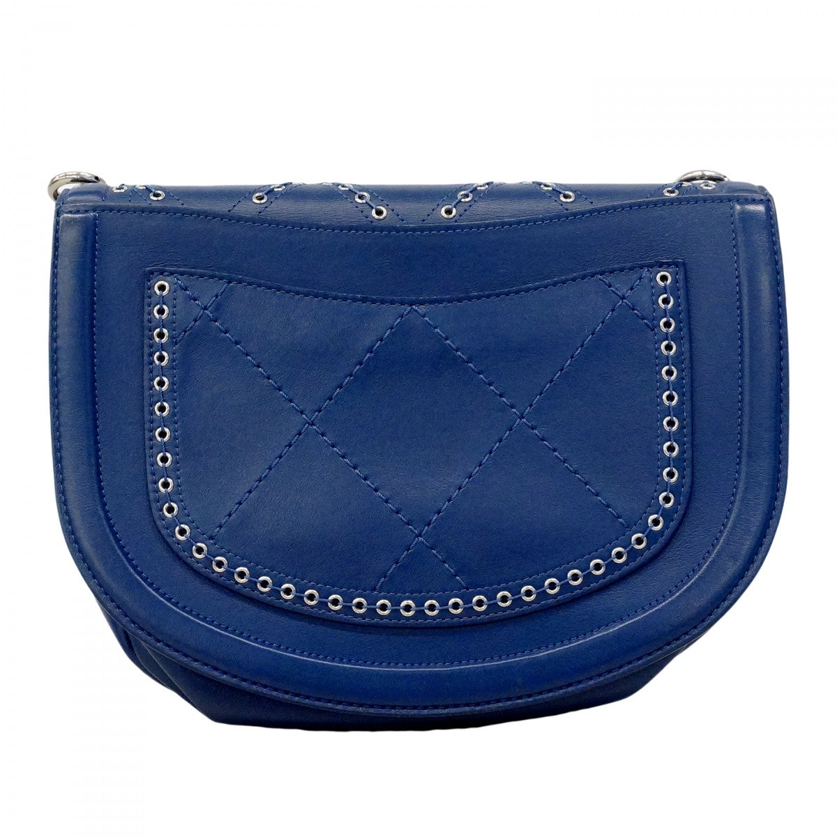 【6fd5326】シャネル ショルダーバッグ チェーンショルダー ココアイレット レザー ブルー シルバー金具【中古】レディース