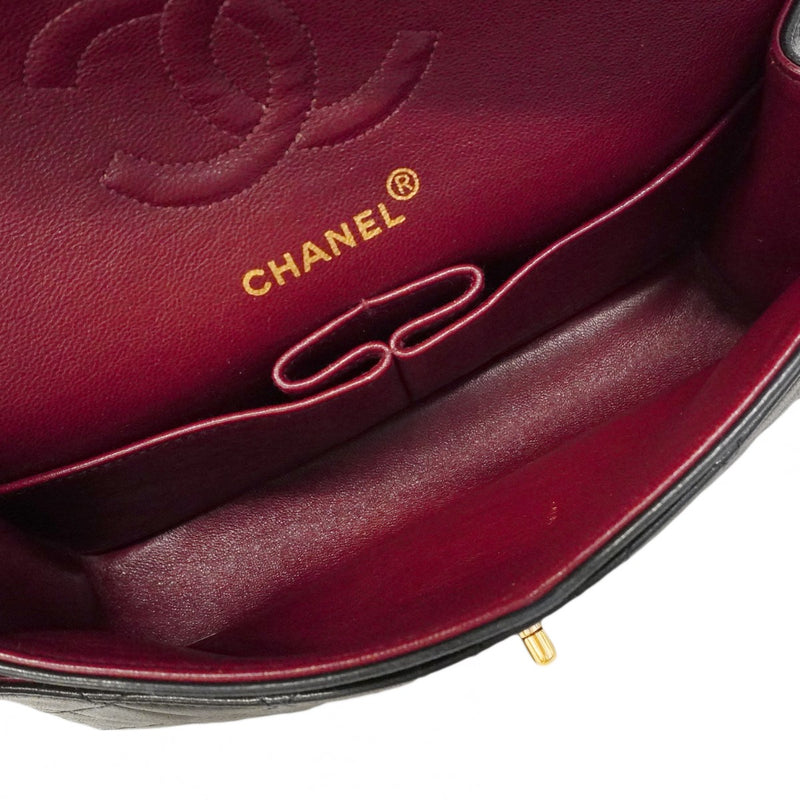 【6fd5329】シャネル ショルダーバッグ マトラッセ Wフラップ Wチェーン ラムスキン ブラック ゴールド金具【中古】レディース